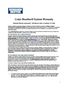 Cedar Breather System Warranty 30 Or 35 Yr 010121 REV 04.2023