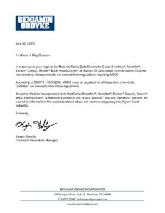 MSDS Exemption Statement For Rainscreens & Drainage Mats_Revised July 2026