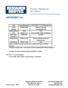 VaporDrySA Physical Properties Data Sheet