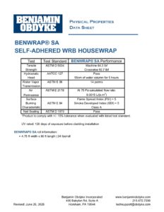 BenWrap® SA Physical Properties Data Sheet 06.2026