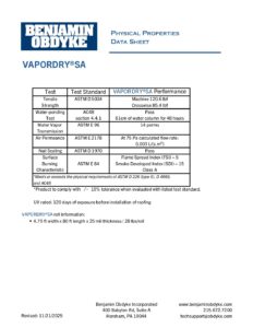 VaporDrySA Physical Properties Data Sheet 11.2025